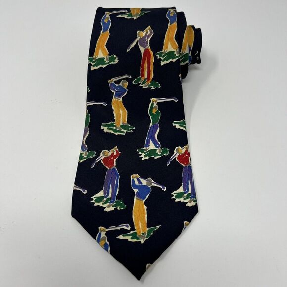 Vintage Polo Ralph Lauren‎ Neck Tie Blue Golfers Golf Graphic Silk Made in USA
